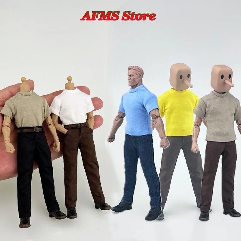 

1/12 Men Soldier T shirt Solid Round Neck Short Sleeves Casual Straight Cargo Pants Fit 6inch Anime Action Figure Body