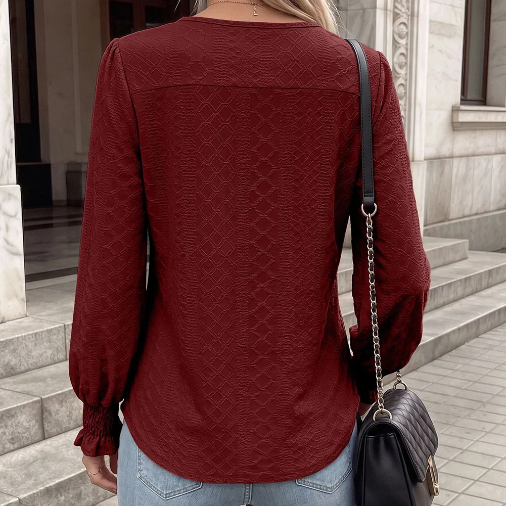 Ladies Solid Color Patchwork Casual Top Long Sleeve Round Neck Loose for Fit for Holiday Beach Cycling and Active Lifestyle