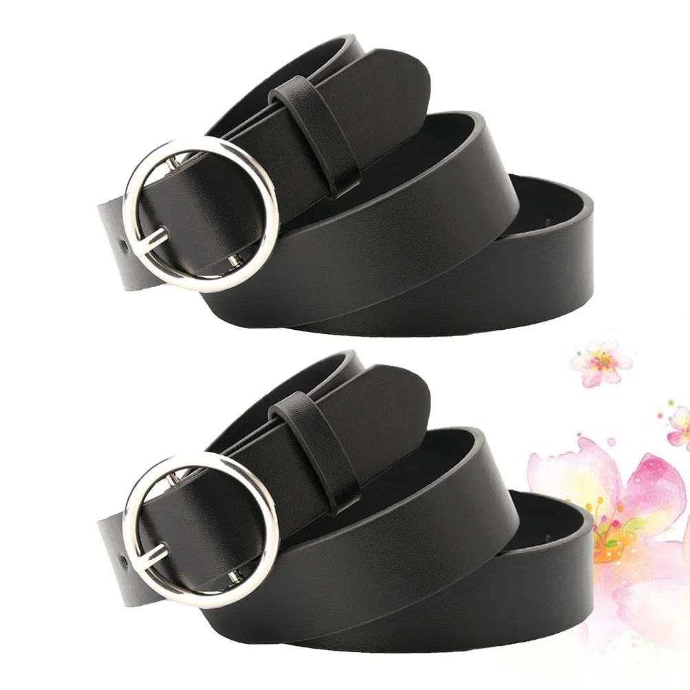 

2Pcs Retro Waist Belt Round Buckle Belt for Jeans Dresses Pants Fashion Women Waistband Waistband