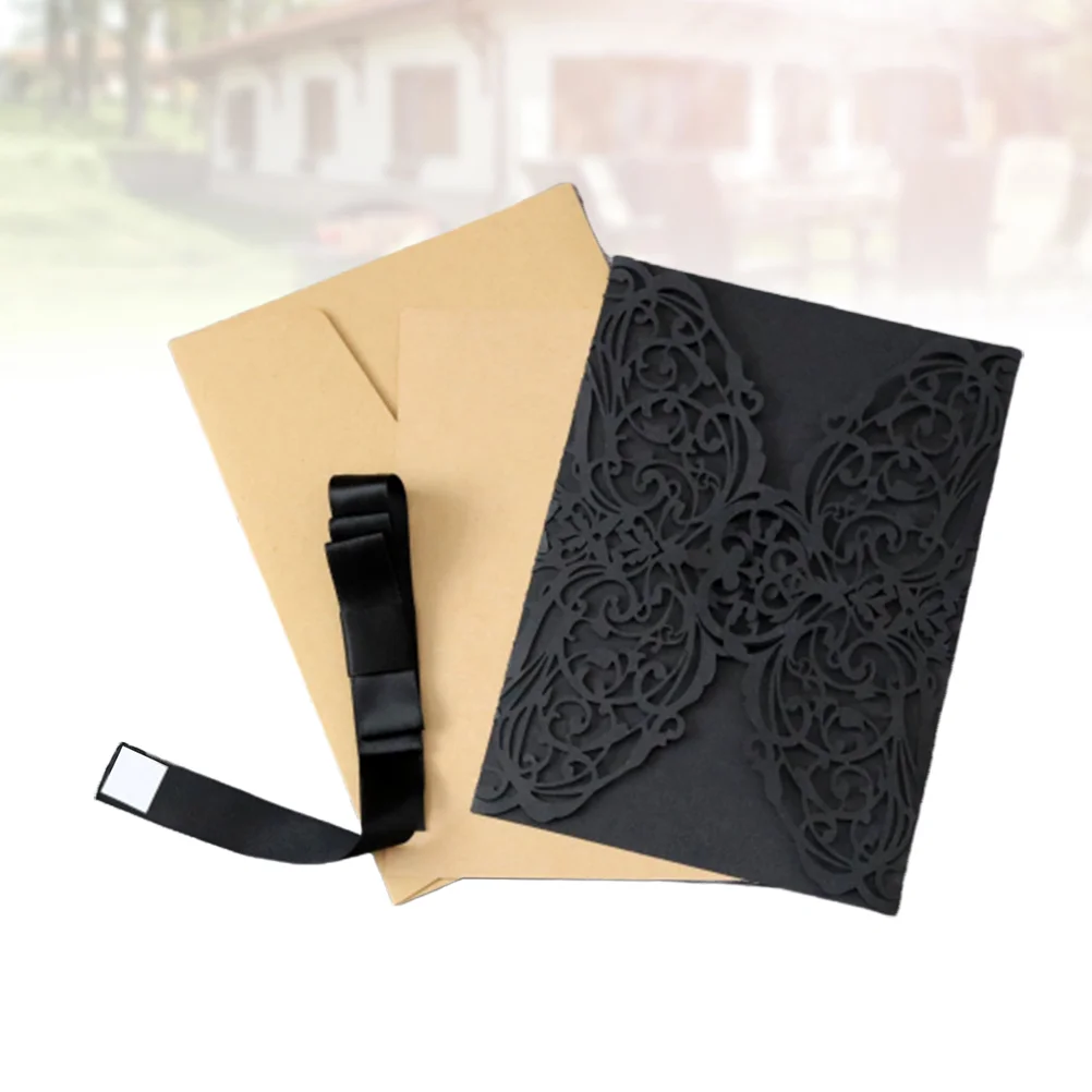 

10 Pcs Cards Greeting Modern Wedding European Style Hollow-out Invitation Openwork for Halloween Black