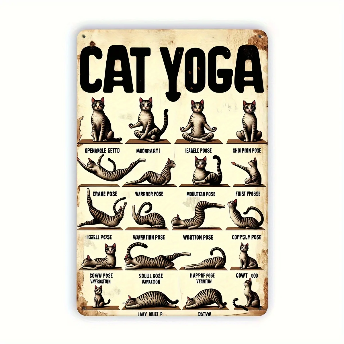 Letrero de metal vintage "Cat Yoga" - Arte de pared de hierro rústico con 18 postes ilustrados, perfecto para el hogar, cafetería, bar, decoración de la cocina | Di Di Di- mostrar título original