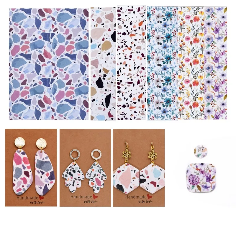 SNASAN 3pcs Different Watercolor Transfer Paper For Polymer Clay Jewelry Printing Paper Soft Pottery Earrings Handmade DIY