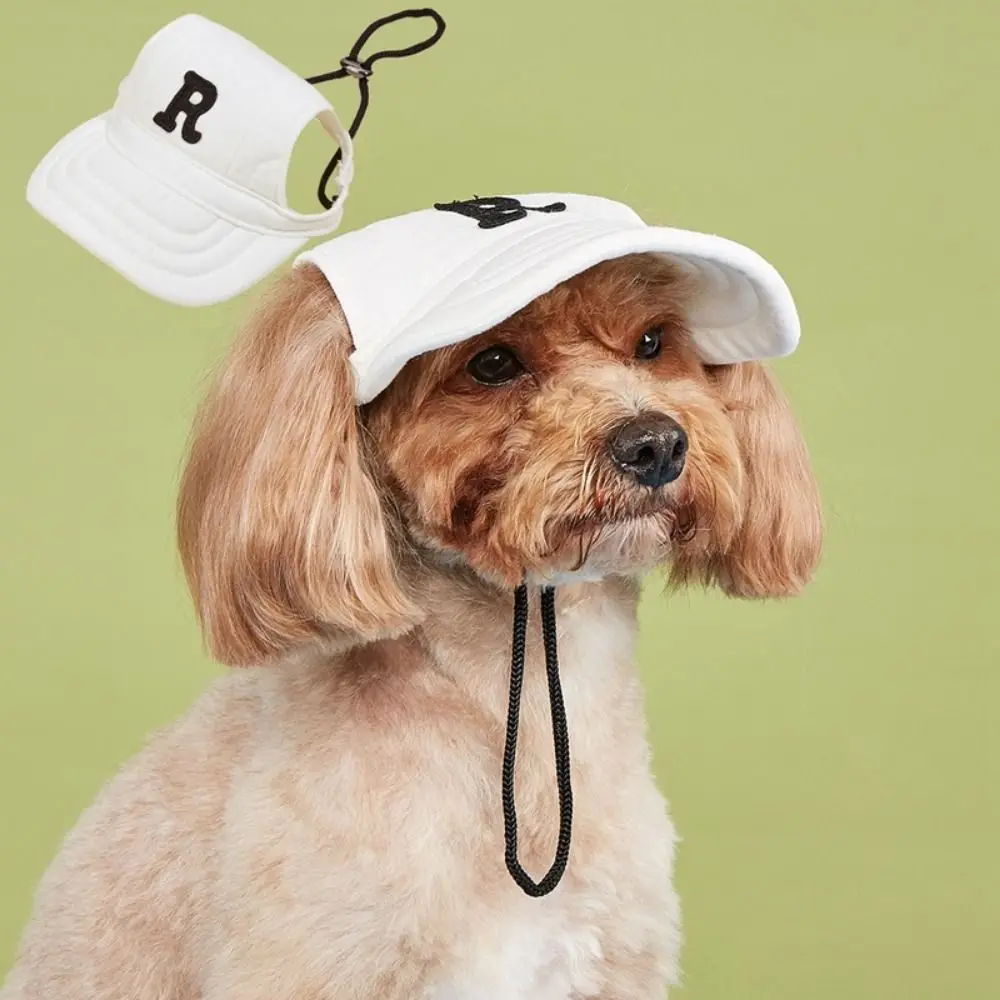 Dog Bonnet Cap Embroidered Dog Sport Letter Cap Adjustable Breathable Dog Sun Hat with Ear Holes Pet Baseball Cap Travel