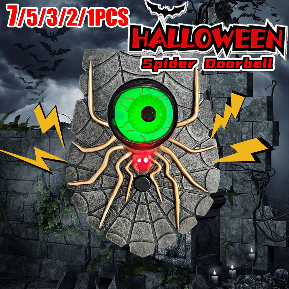 

​​Electric Luminous One-Eyed Doorbell with Horror Sounds Glowing Spider Doorbell Haunted House Halloween Decoration Horror Props