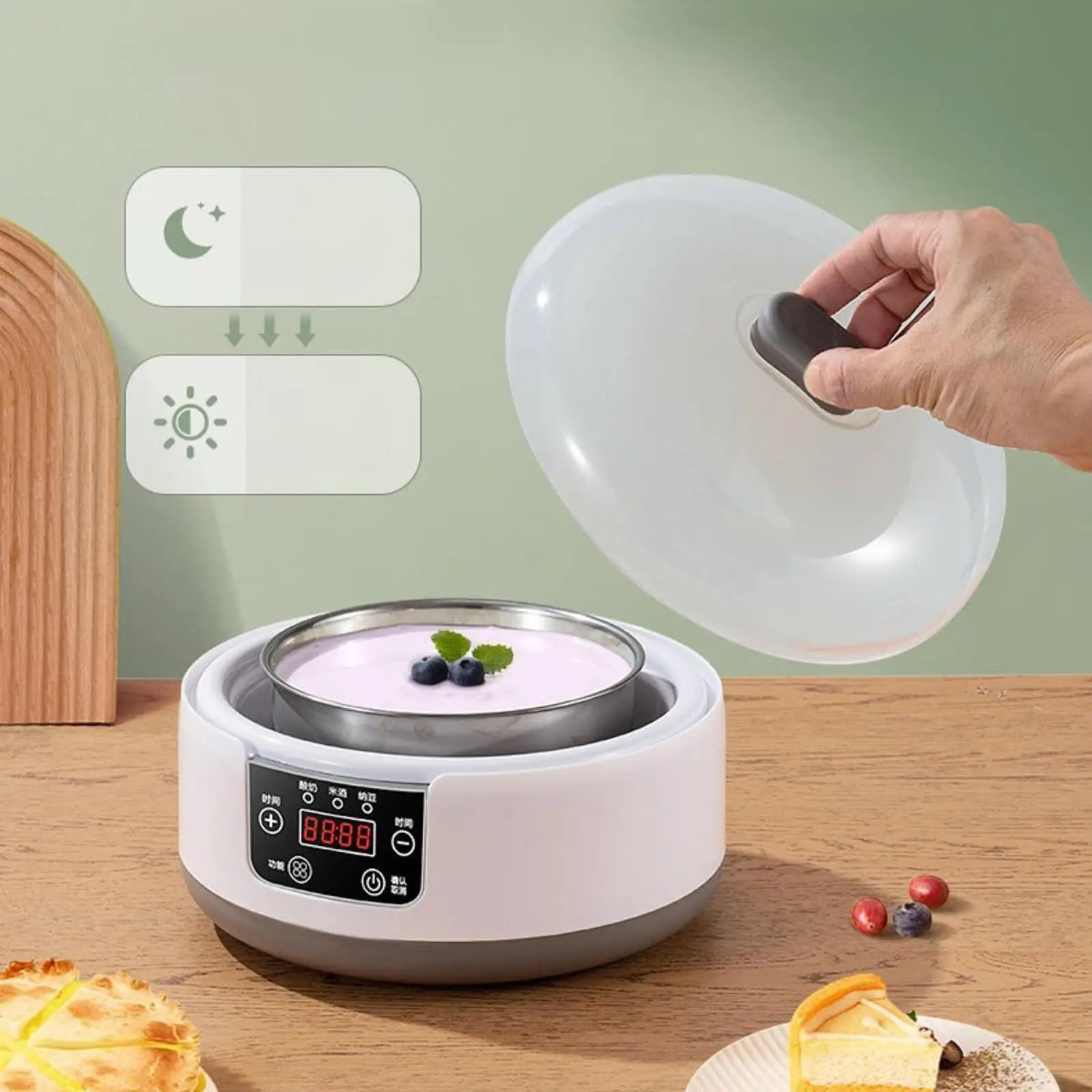 1.2L automata Joghurt készítő gépi Állandó Hőfok kontroly Alacsony Nesz natto készítő DIY Joghurt Munkaeszköz 304 Rozsdaálló Acél Alátét