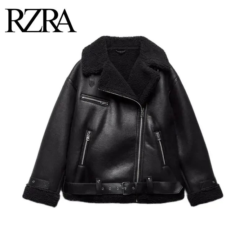 

2024 dichroism women's new autumn and winter thickened warm belt double-sided long jacket jacket motorcycle top