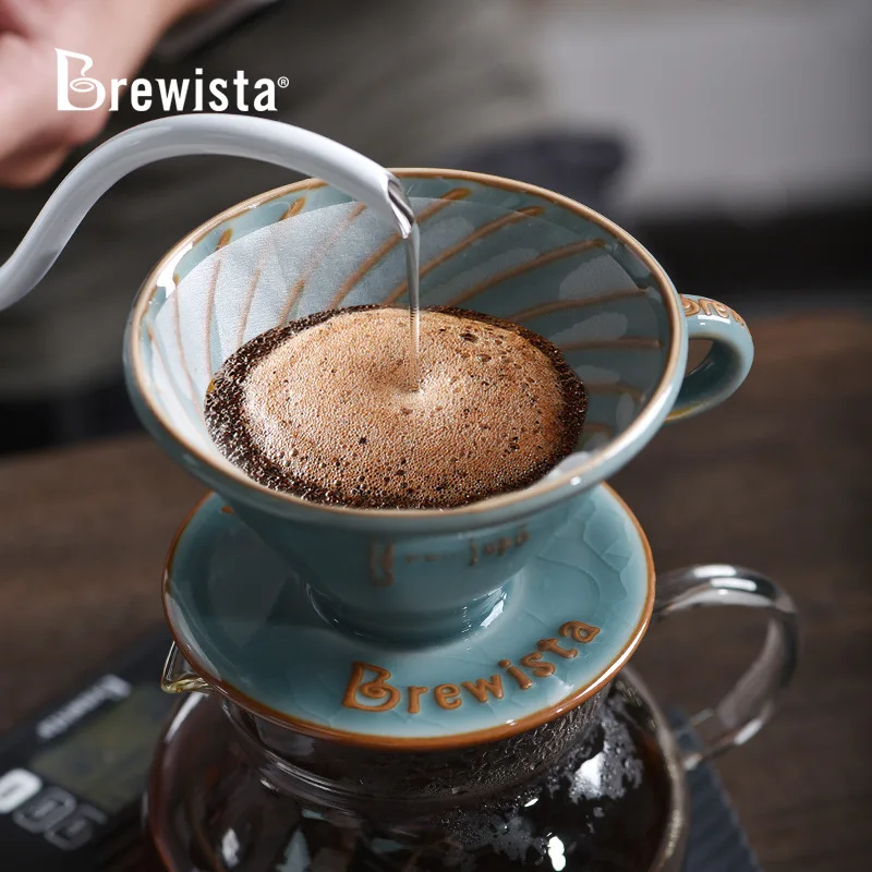Brewista Ceramic Hand Coffee Filter Mug Single Hole Spiral Cone Shadow Celadon Ice Crystal Blue
