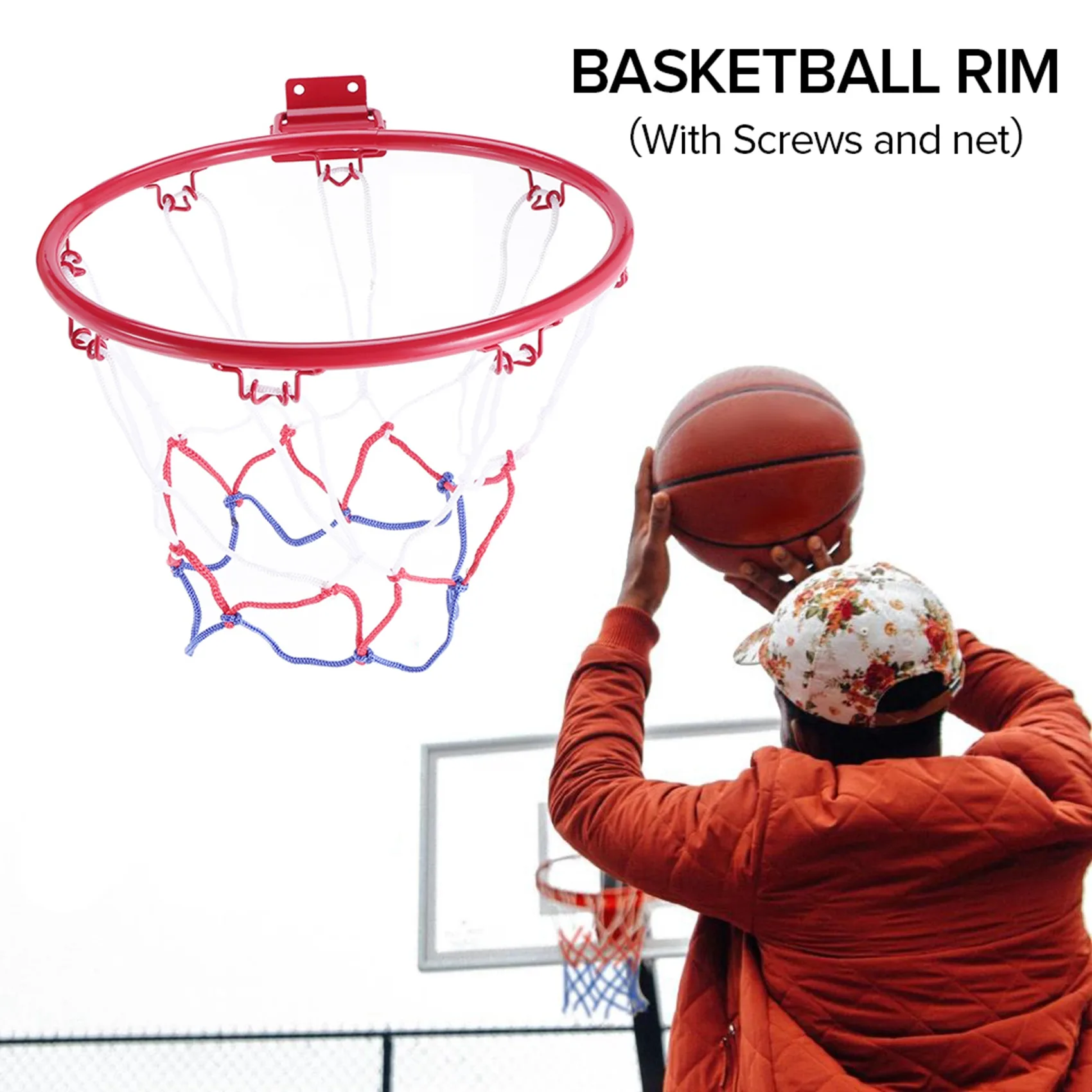 Rete per canestro da Basket a parete da 32cm con bordo in metallo cesto appeso-cerchio da parete a sfera con viti Sport Indoor Outdoor