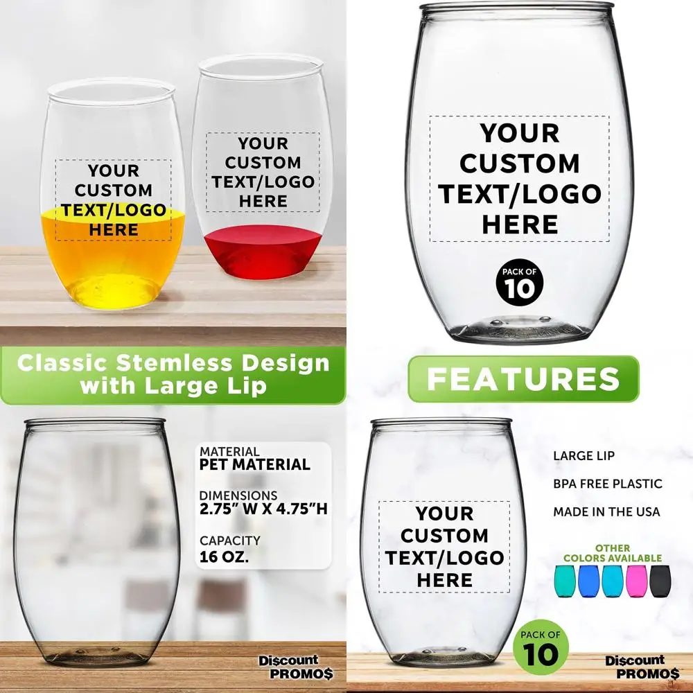 

Набор из 10 персонализированных бокалов для вина без ножки, 470 мл – без бисфенола А, идеально подходят для улицы, у бассейна, вечеринок и мероприятий – прозрачные