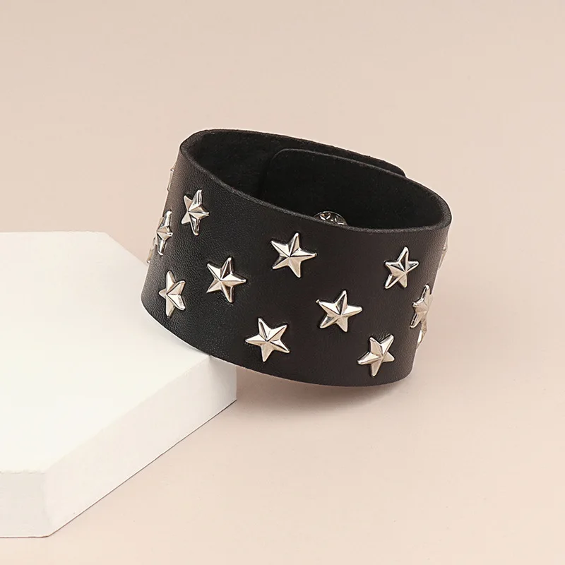 Punk Gothic PU Easy Fashionable Cortex Wristband Individuality Rock and roll The shape of a pentagram Leather Bracelet Accessory