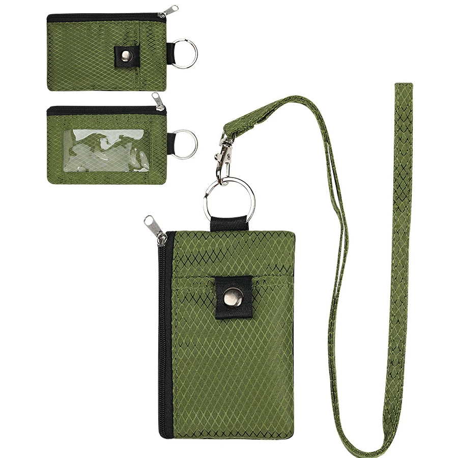 

RFID Blocking Small Wallet with ID Window Waterproof Zipper Card Holder with Lanyard Keychain Multi Functional Coin Purse