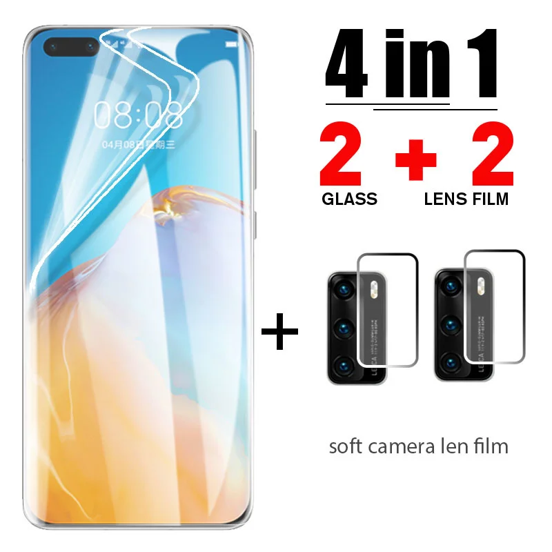 4IN1 Screen Protector for Huawei P30 P40 P50 Lite Pro Curved Hydraulic Film for Huawei Mate 20 30 40 Lite Pro Film