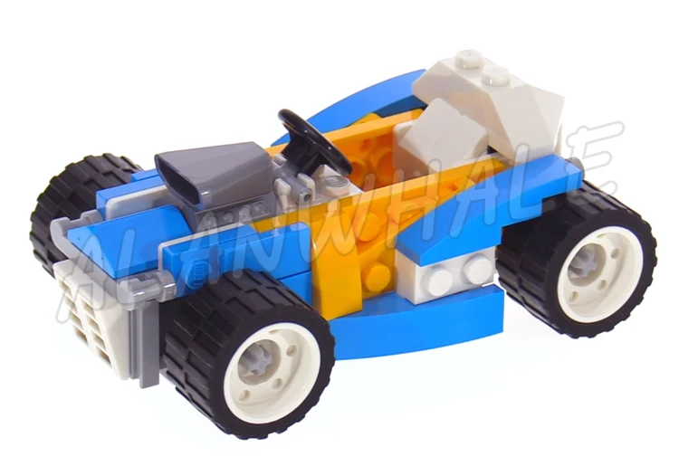 Brinquedo de Blocos de Construção Criativos, 3in 1, Motores Extremos, Carro de Corrida Azul Desportivo, Lancha Hot Rod 11043, Compatível com o Modelo, 109 Unidades