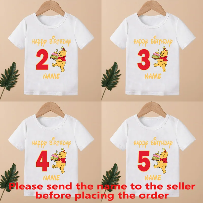 Winnie the Pooh Bear Print Kids Clothes 1 2 3 4 5 6 7 8 9 Years Birthday Custom Name Boys Girls T shirt Baby Children T-Shirt