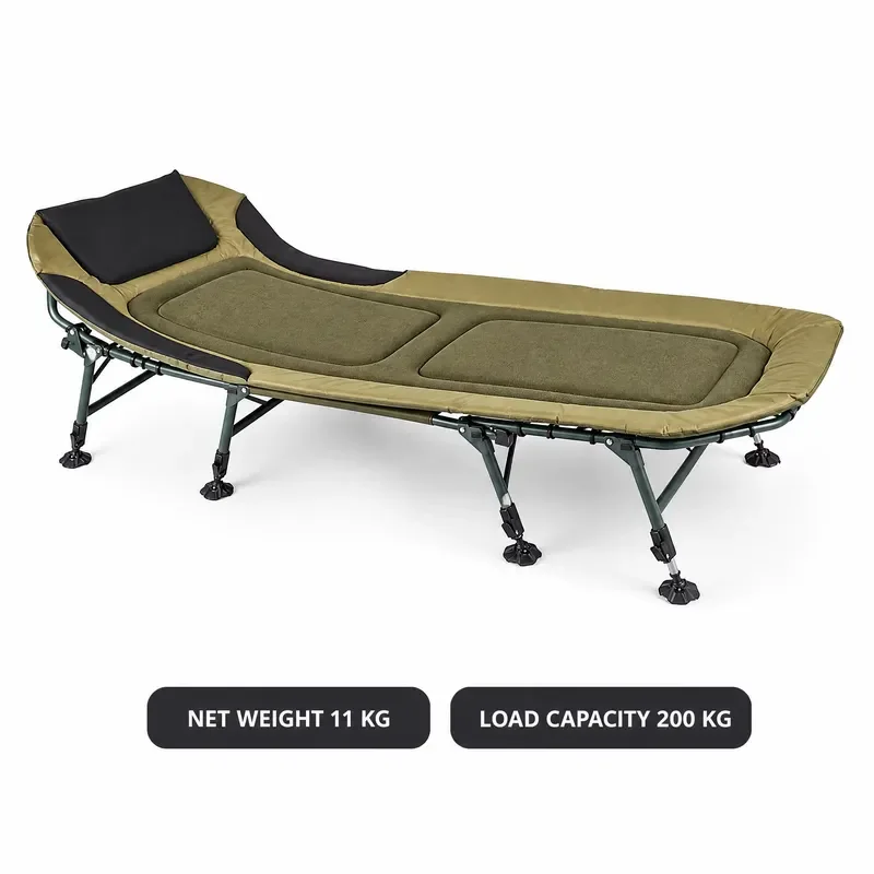Modern Metal Folding Portable Camping Bed Adjustable Tilt Outdoor Heavy Duty Beach Fishing Lounger with Pillows