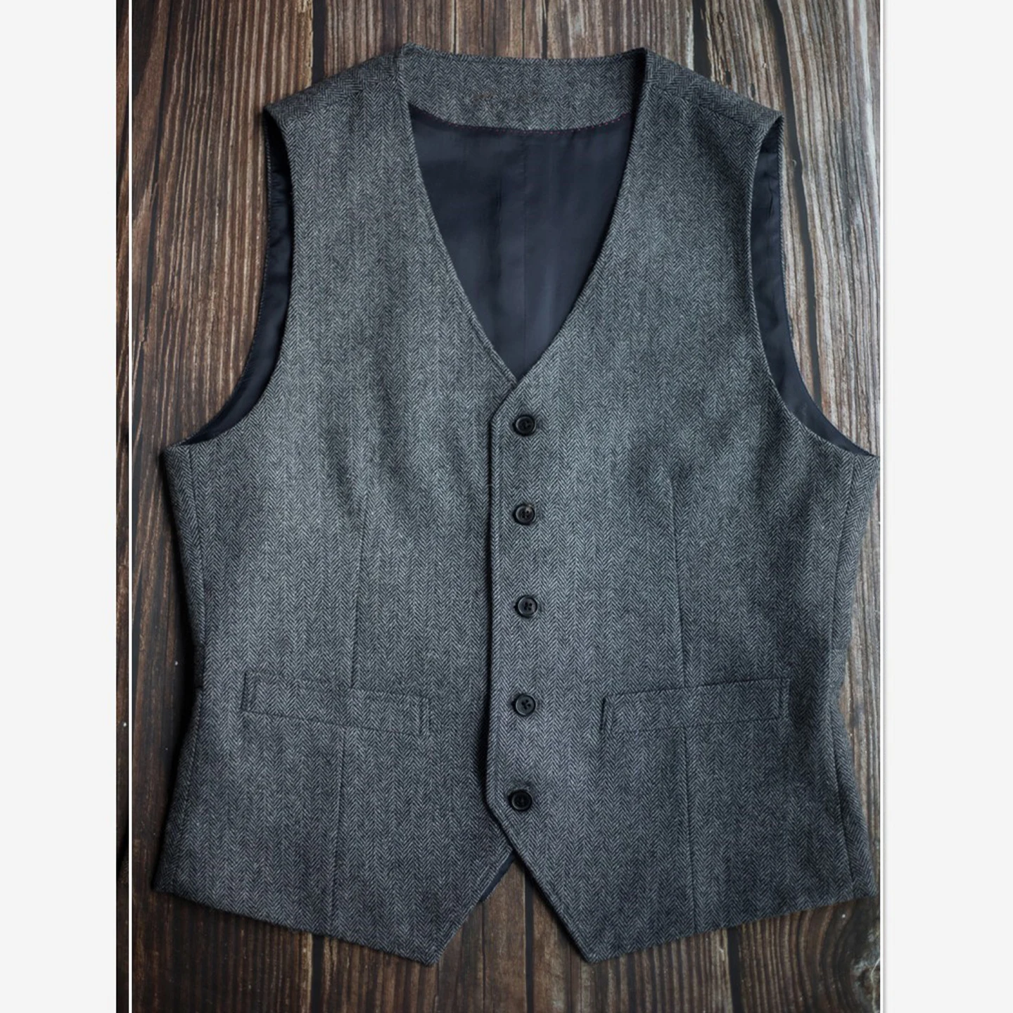 Шерстяной твидовый жилет цвета хаки в стиле ретро с узором «рыбий кости», мужской деловой повседневный приталенный костюм, жилет, жилет