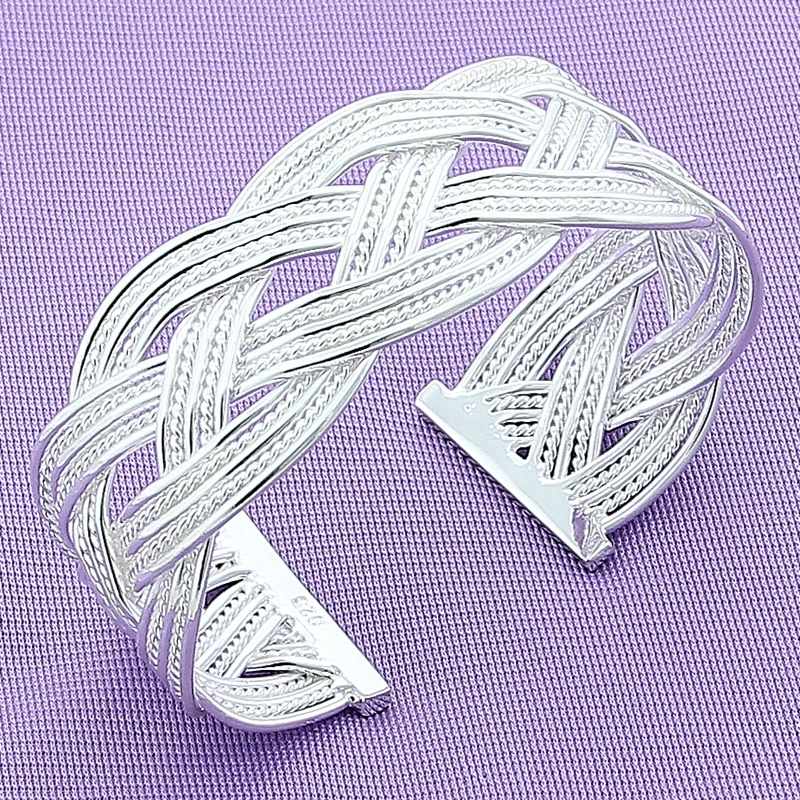

925 Sterling Silver Bracelets For Women Elegant Braided Wire Bangle Fashion Wedding Party Christmas Gift Girl Student Jewelry