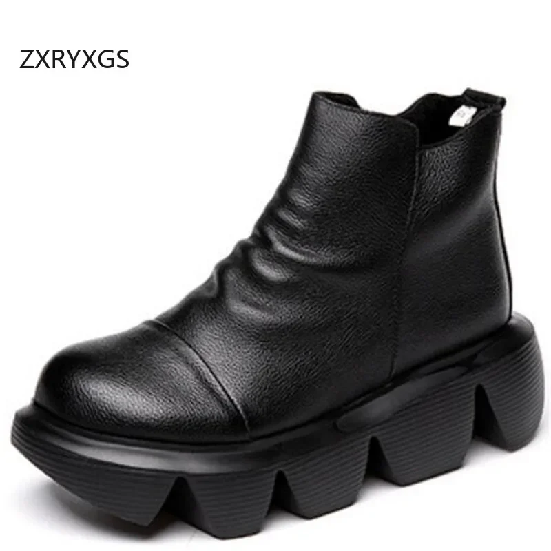 ZXRYXGS Superior Cowhide Thick Sole Non-slip Increase Boots Single Shoes Woman Boots 2024 Winter Real Leather Boots Snow Shoes