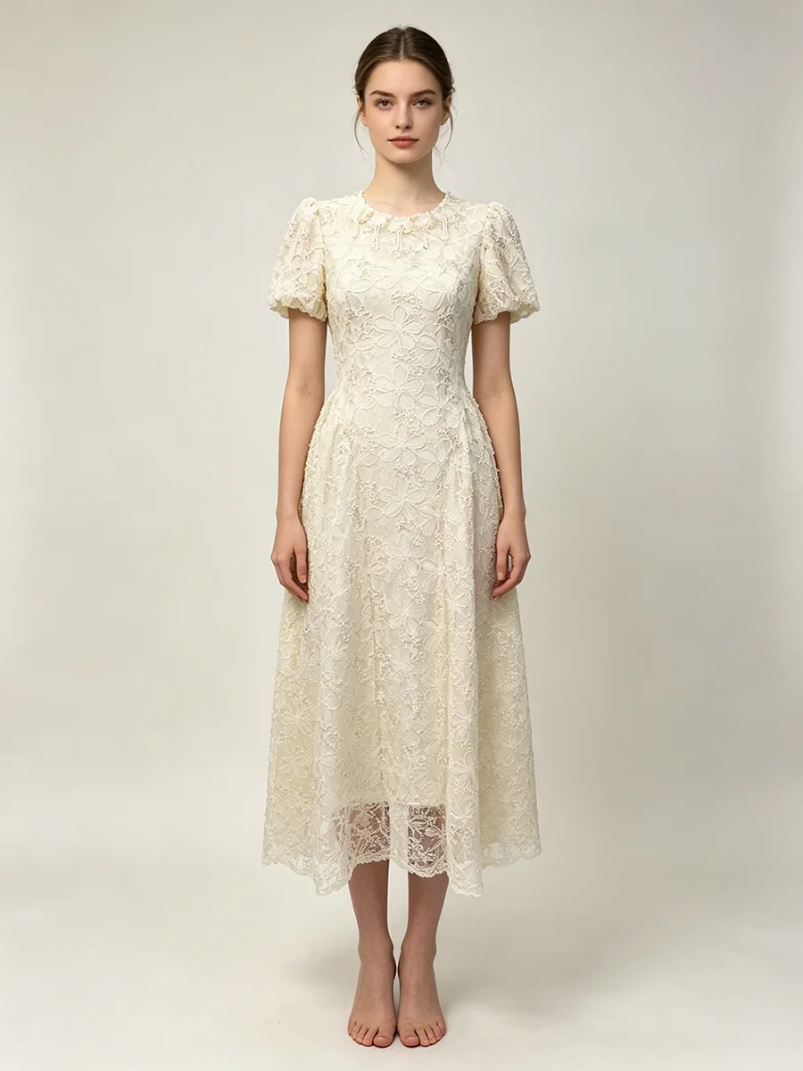 

Элегантное женское макси-платье BJTZ 2026 с кружевом и круглым вырезом, приталенное, для вечеринок, весна-осень