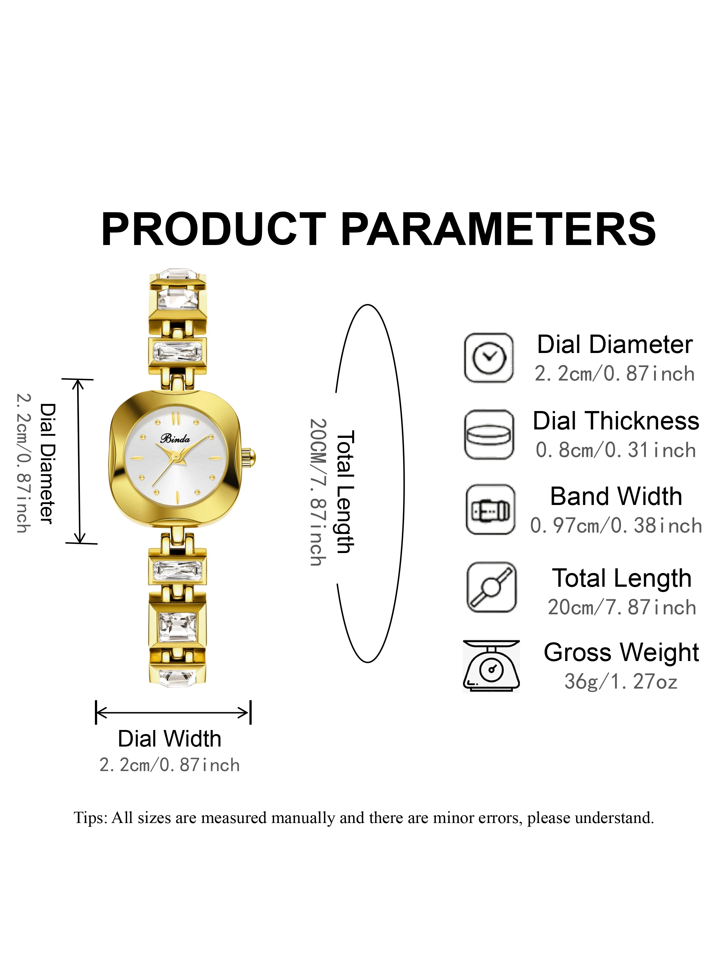 Jam Tangan Kuarsa Wanita Gelang Kristal Binda Square, Modis dan Serbaguna, Hadiah Ulang Tahun atau Hari Jadi yang Ideal