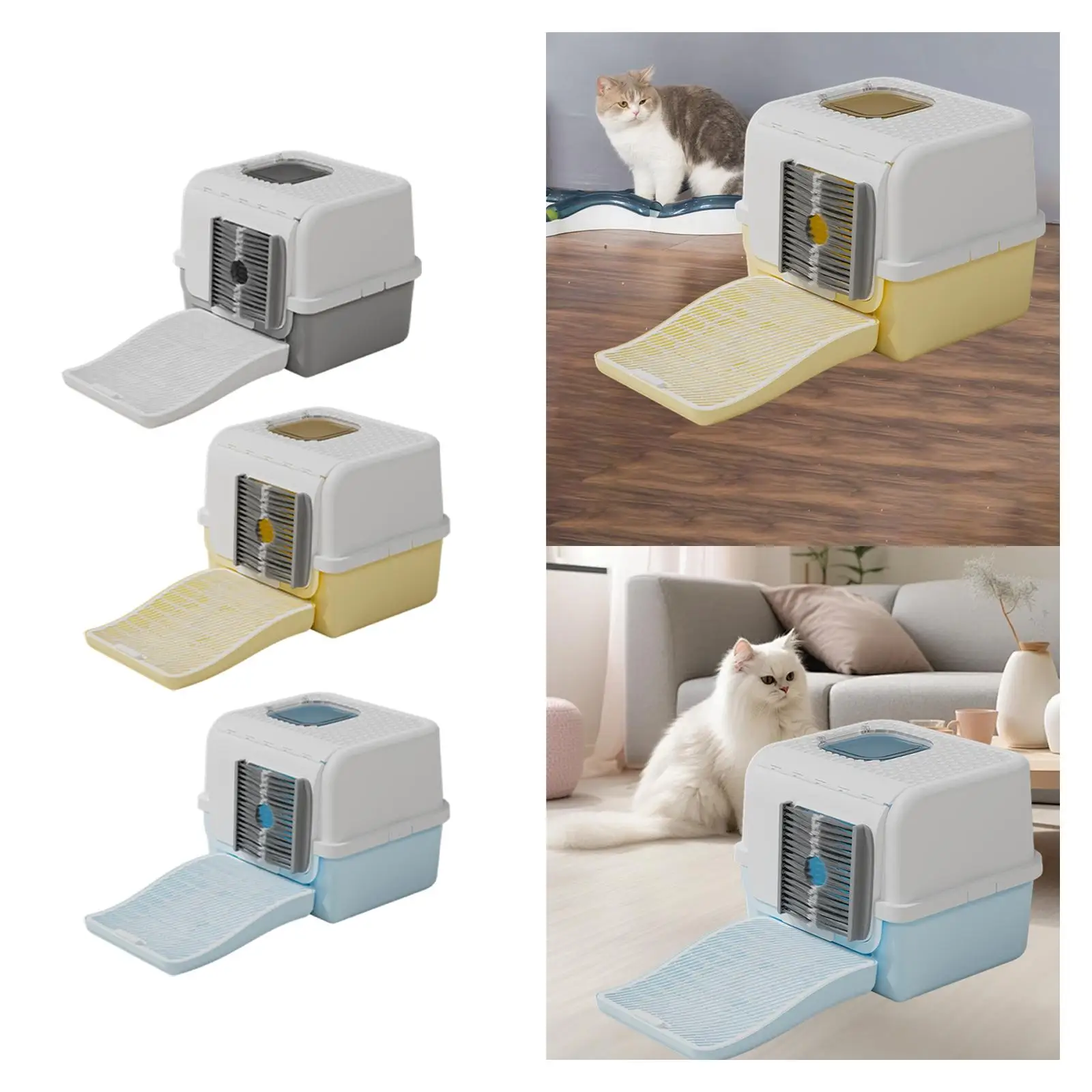 

Cats Litter Container Comfortable Easy to Saving Flip Door Modern Anti Slip Bottom Sturdy with Lid