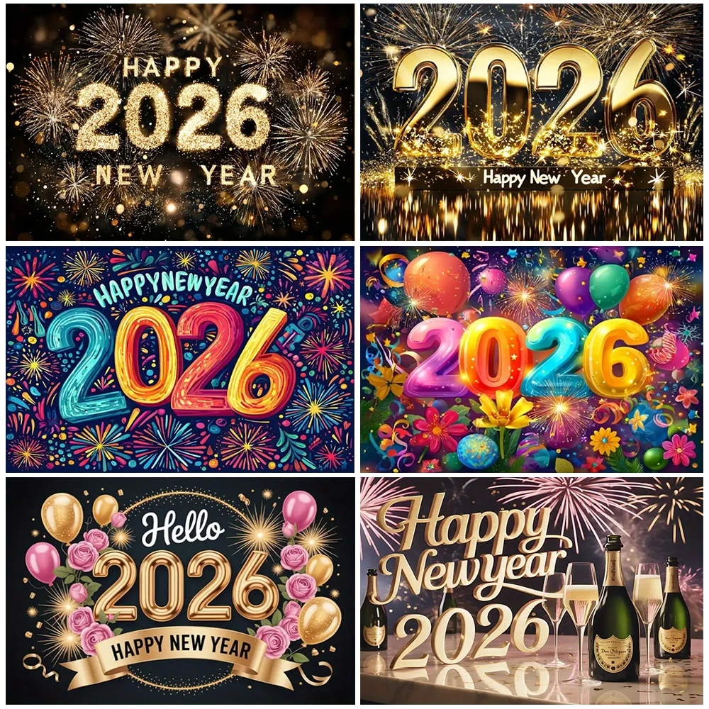 

Gold 2026 Happy New Year Theme Party Decoration Firework Shiny Colorful Celebrate New Year Backdrop Photography Background Gift