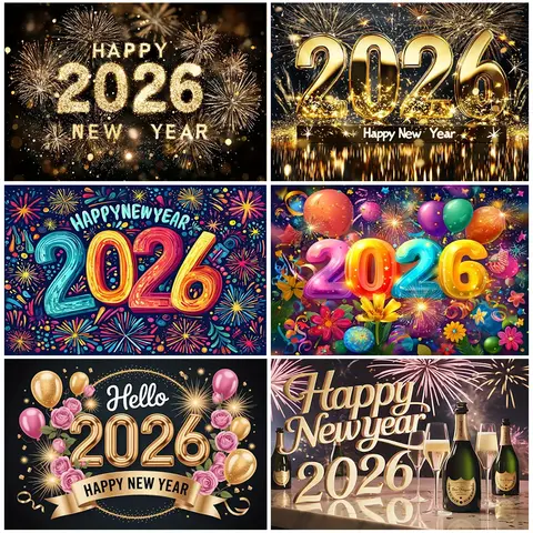 Gold 2026 Happy New Year Theme Party Decoration Firework Shiny Colorful Celebrate New Year Backdrop Photography  Background Gift