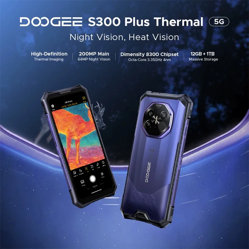 Защищенный смартфон DOOGEE S300 Plus с тепловизором 5G, 12 ГБ ОЗУ, 1 ТБ ПЗУ, экран 6.78', Android 16