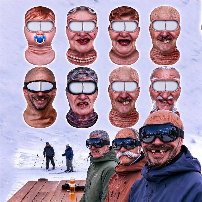 Funny 3D Printed Funny Old Man Face Hat Full Face Covering Hood Motorcycle Riding Skiing Face Mask Outdoor Summer Winter Hat