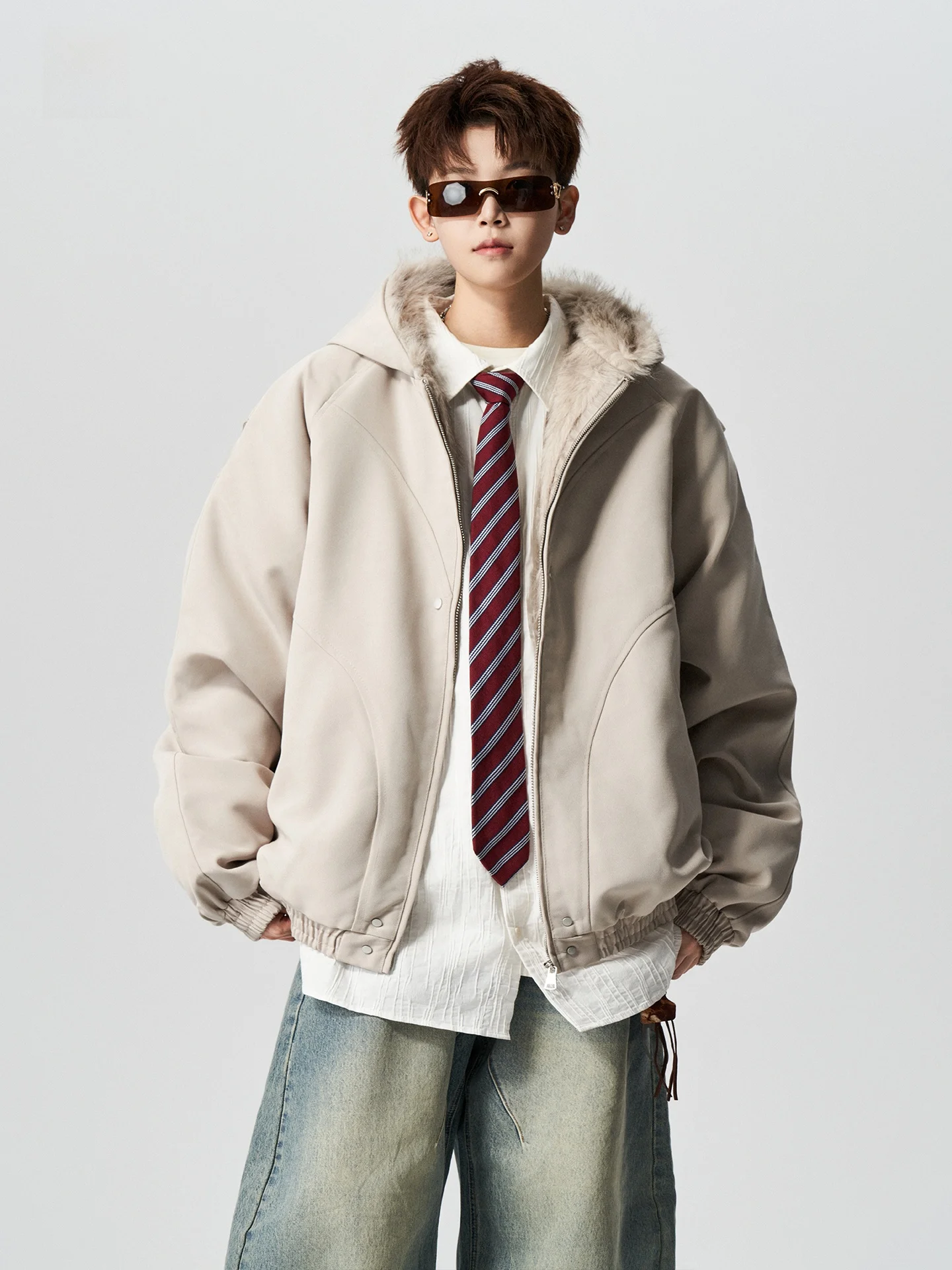 Thiened Jaet de algodón para hombre, abrigo cálido holgado de invierno con cuello de piel de ante para parejas, marca de moda americana, águila de montaña