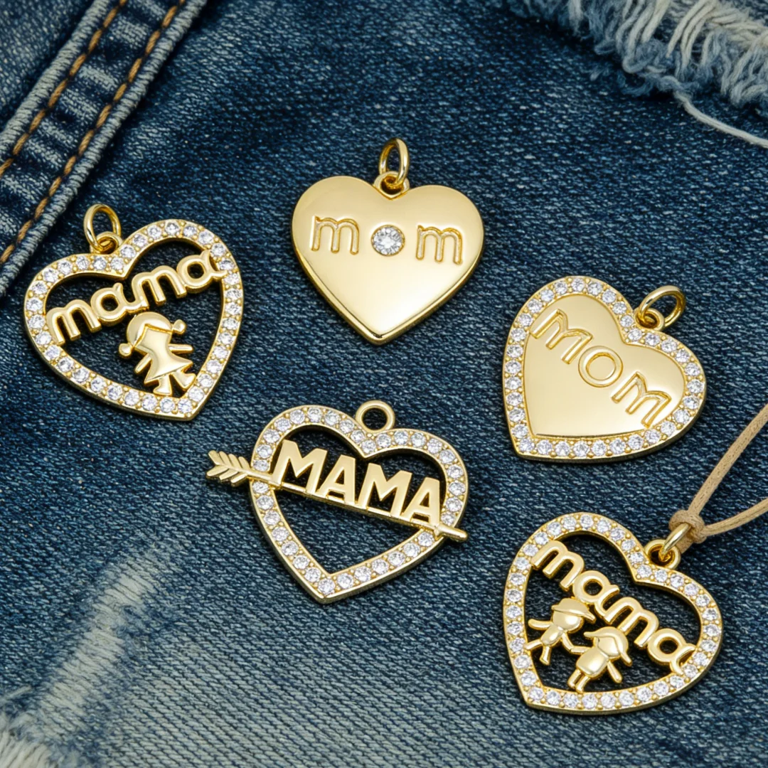 

3Pcs Pendants Gold Plated Inlaid Zircon Heart Hollow MAMA Mom Charms for DIY Jewelry Making Necklace Bracelet Mother Day Gift