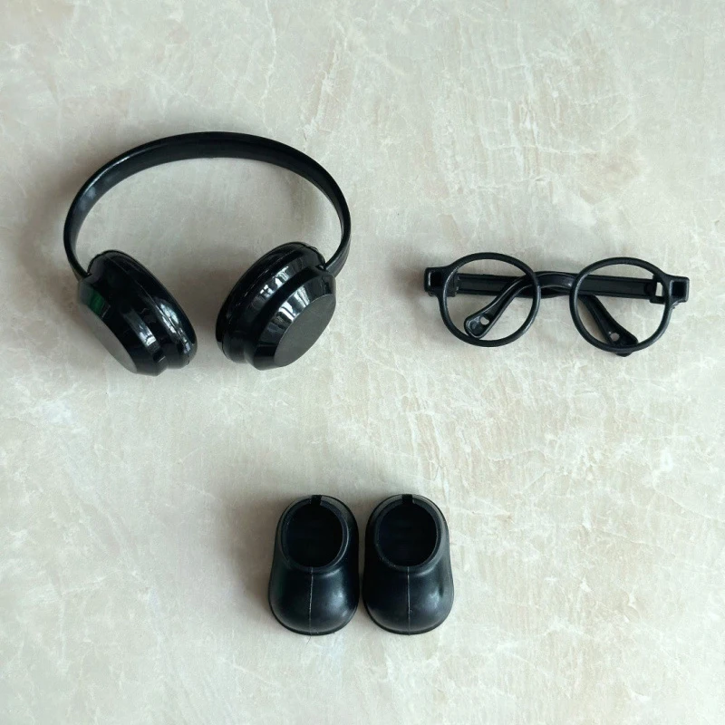 3Pcs/set Dollhouse Clothing Accessories - Mini Glasses Shoes Headphones DIY Accessories For 15-17cm Dolls Kids Decor Toys Gifts