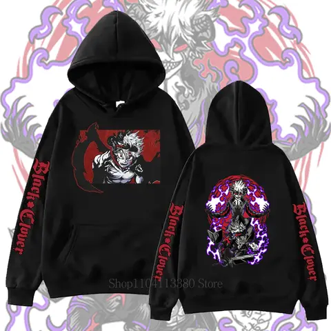 Black Clover Graphic Animal Print Hoodie Men Harajuku Fashion Casual Vintage Long Sleeve Tops Autumn Winter Fleece Pullover