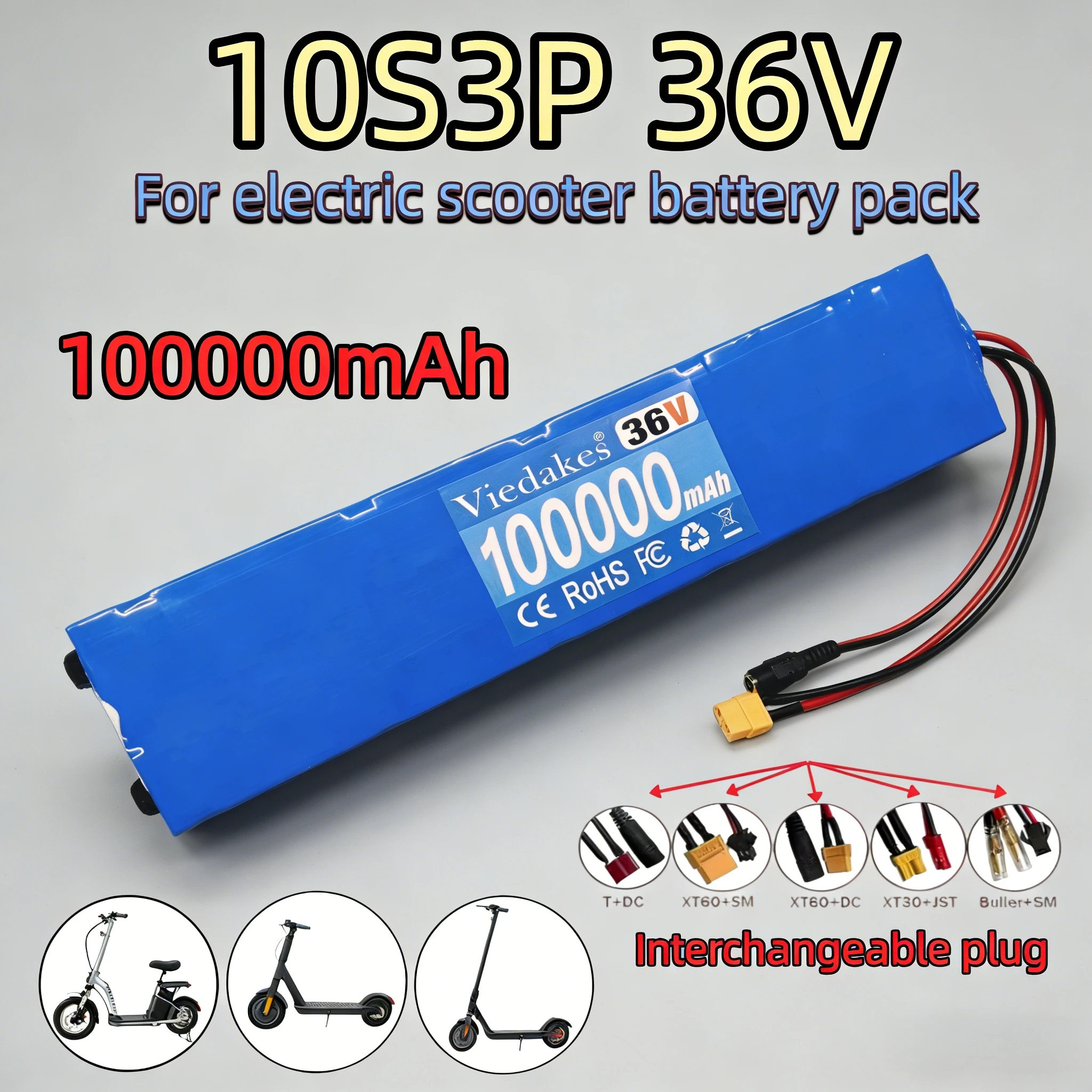 

10S3P 36V 100Ah Lithium Battery Pack - 18650 Cells for M365 Electric Scooter + 42V Charger+BMS