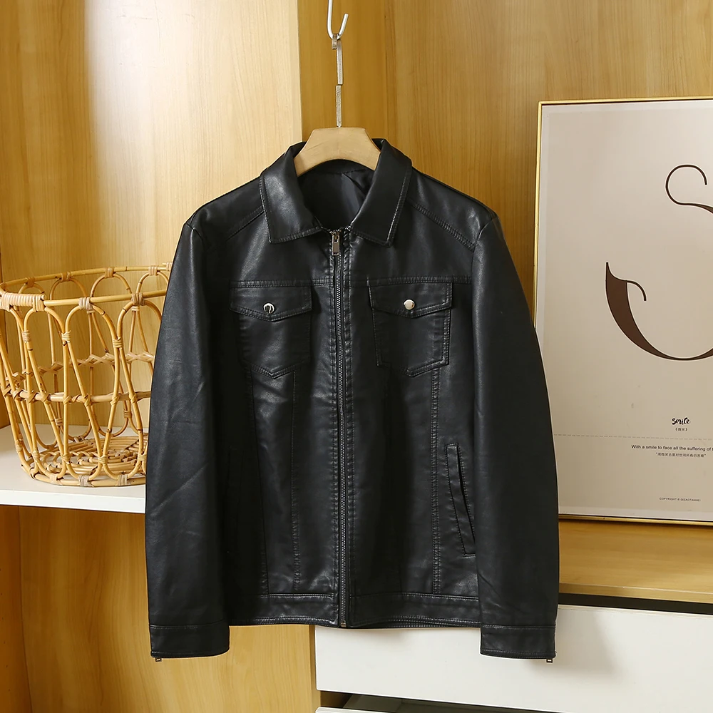 

Американская повседневная ультра-синтетическая кожа с воротником-стойкой, мужская мотоциклетная верхняя одежда, молодежная прямая одежда