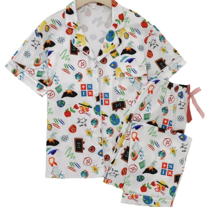 Underwear Cross-border 2026 Summer New Fashion Printed Lapel Short-sleeved Casual Pajamas Can Be Worn Outside Home Clothes Set
