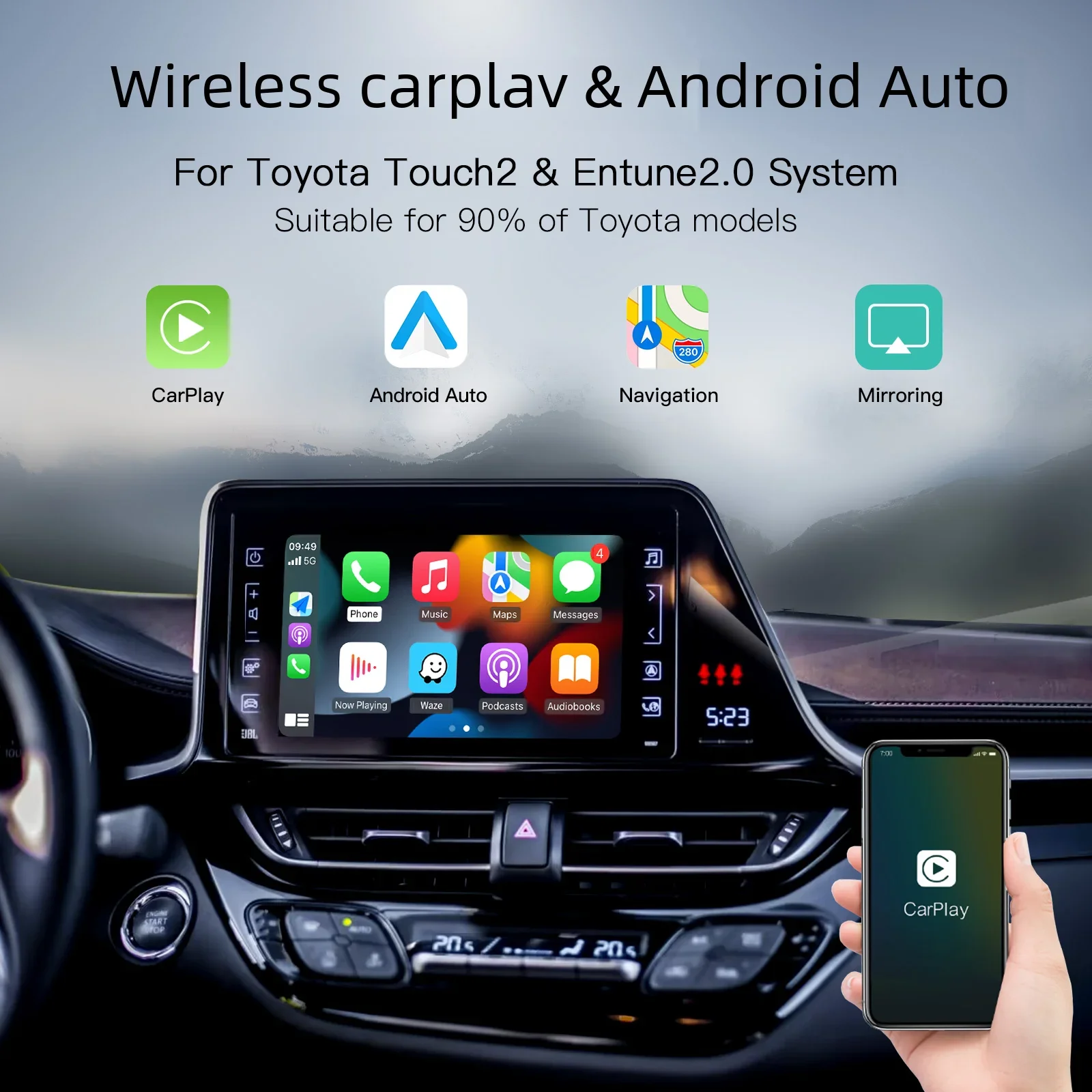 2025 جديد Carplay Android Auto لسيارة Toyota Touch2 Entune 2.0 هايلاندر تندرا سيينا بريوس يارس كامري CHR وحدة الوسائط المتعددة