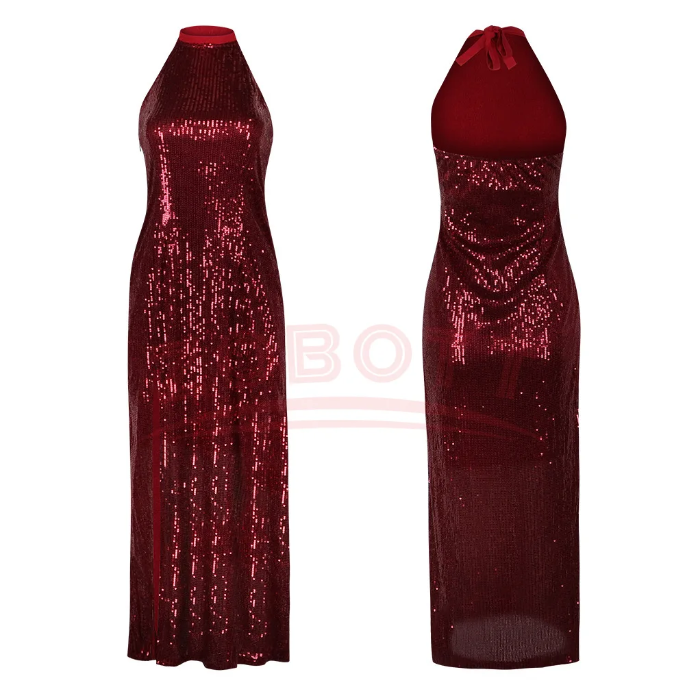 

New John Wick Ballerina Rooney Cosplay Costume Eve Sequined Red Dress Evening Gown Cosplay Halloween Stage Costume
