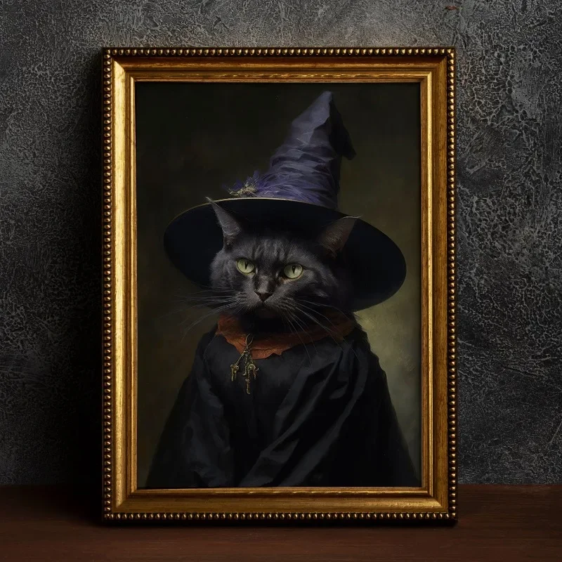 Gothic Romantic Raven Vintage Poster Victorian Animal Portrait Wolf Cat Bat Crowcanvas Painting Wall Art Living Room Home Decor