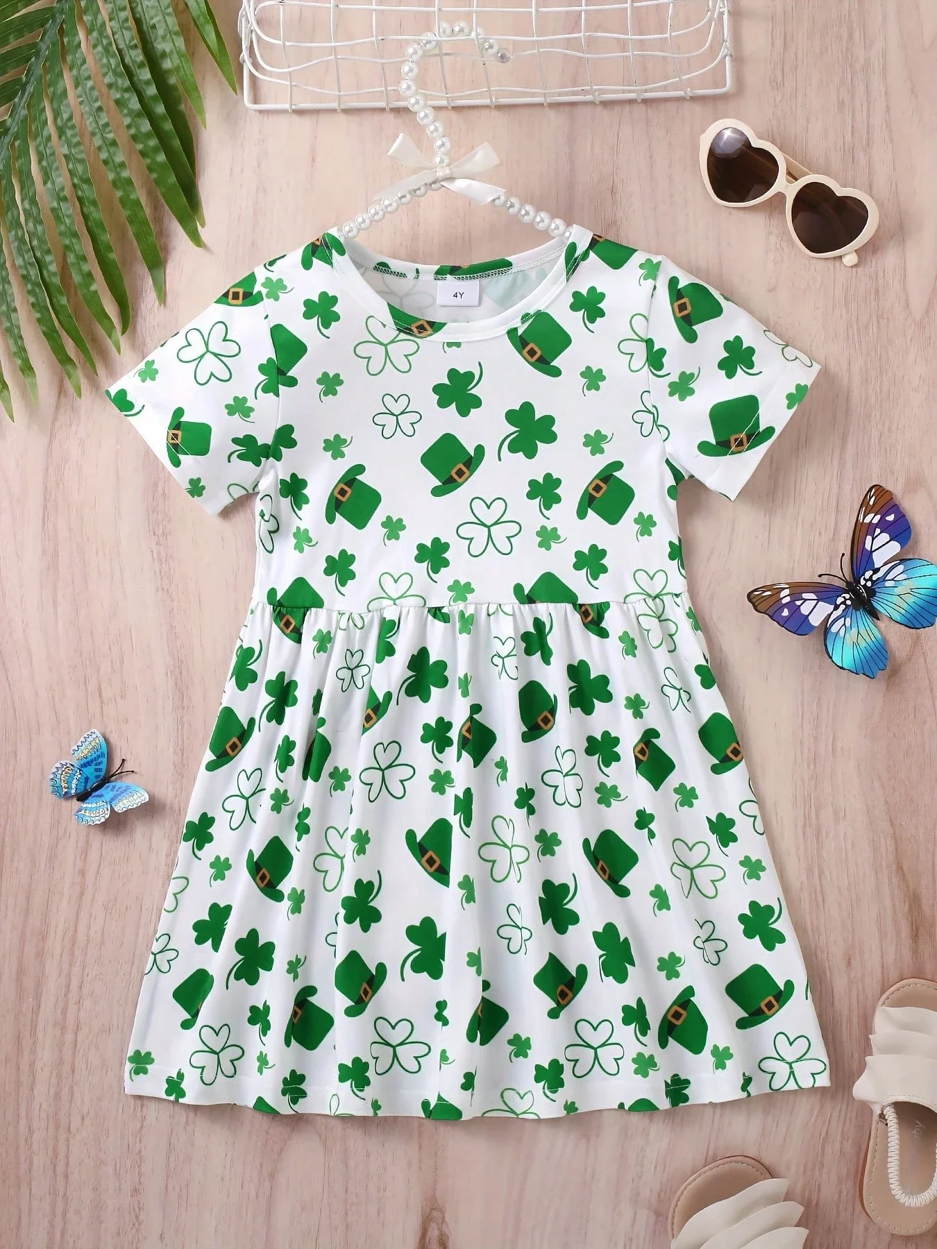 

St. Patrick's Day Clover Print Short Sleeve Casual Dress For Women