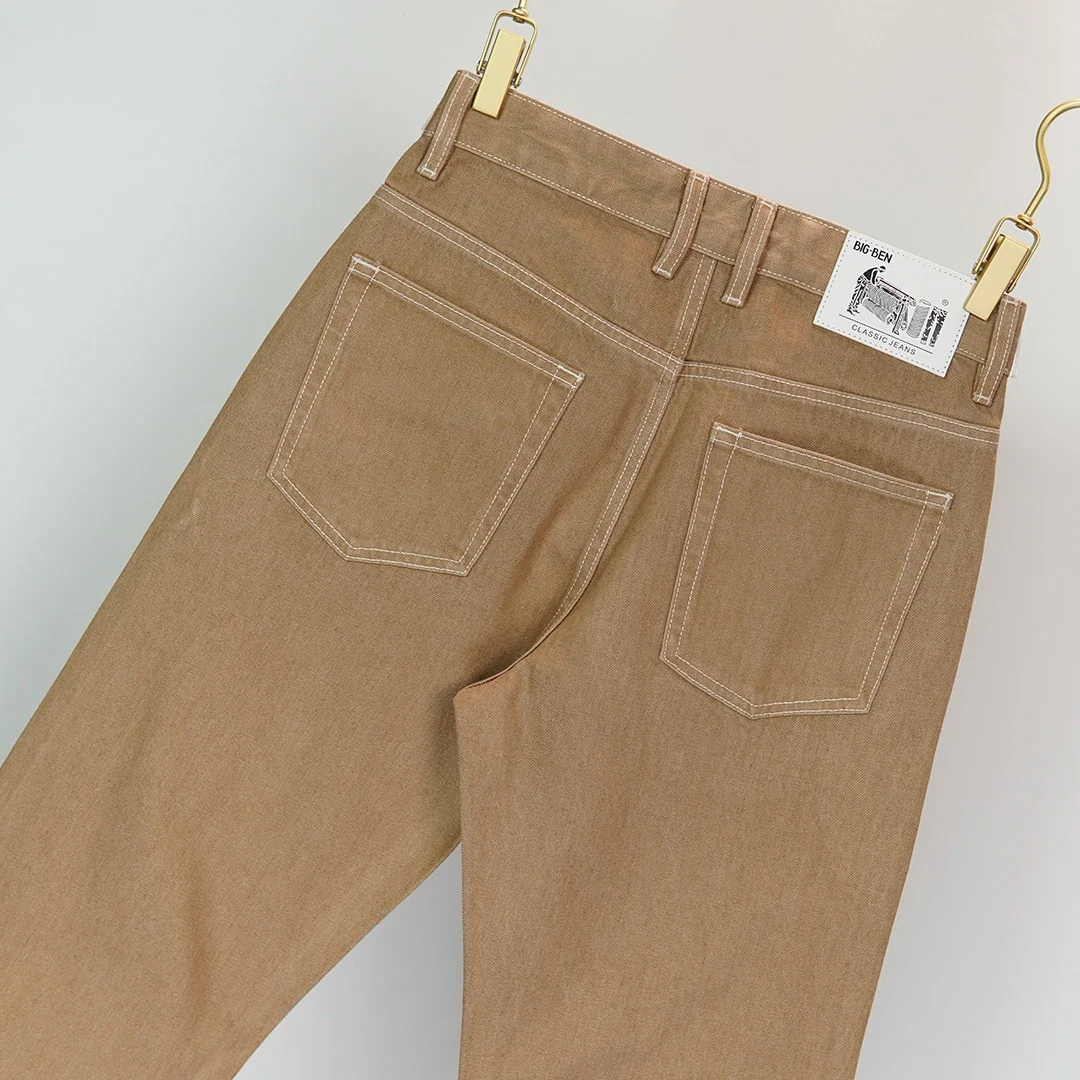 

12oz 100% Cotton Washed Khaki Selvedge Denim Jeans for Men Summer Non-Stretch Tapered Straight American Vintage Casual Pants
