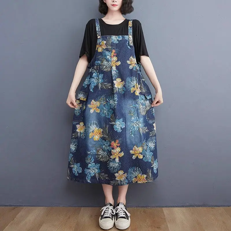 Luxury Oversized Denim Dress Women's 2025 Spring/Summer Collection High-End Loose Fit Midi Dress with Straps Style G325
