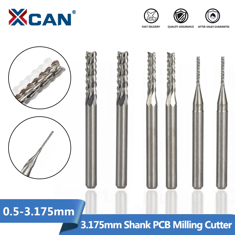 XCAN Corn End mill 10pcs 0.5-3.175mm Carbide PCB Milling Bit PCB Milling Cutter CNC Cutting Milling Tools