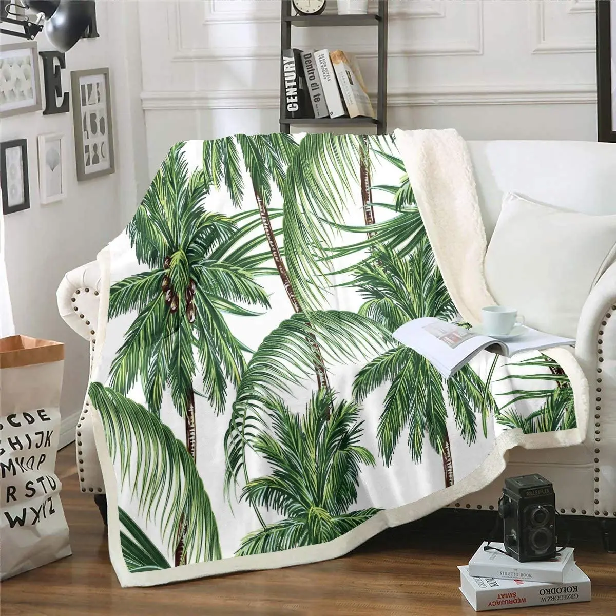 Tropical Leaves Blanket Botanical Throw Blanket,Birthday Gift for Kids Adult & Nature Lover,Lightweight Soft Fleece Cozy Blanket