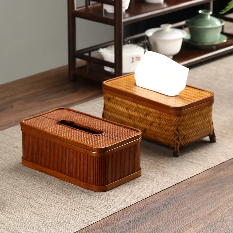 

Bamboo Tissue Box, Chinese Retro Lacquered Paper Towel Holder, Zen-Inspired Dining Table Decor for Living Room, Elegant Holder