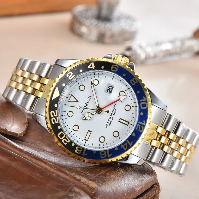 Luxury Gold Vintage Watch Full Steel Band Quartz Wristwatch for Men
