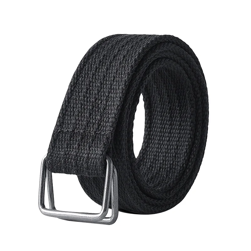 Men Nylon Belt Youth Men's Solid Color Canvas Double Ring Buckle Belts Outdoor Sports Tactical Training Belt Jeans Belts