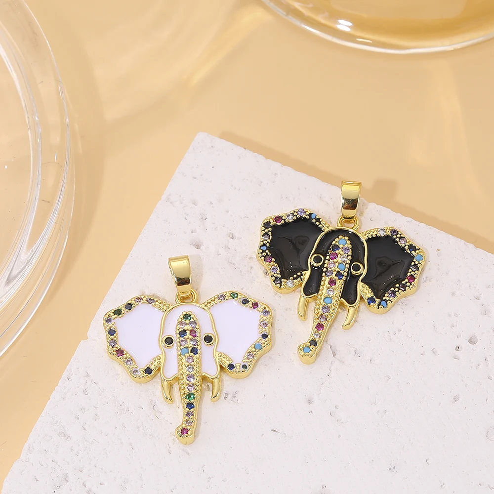 Gold Plated Enamel Elephant Pendant CZ Micro Pave Horse Owl Angel Cross Heart Charms for Jewelry Making Supplies Evil Eye Charms