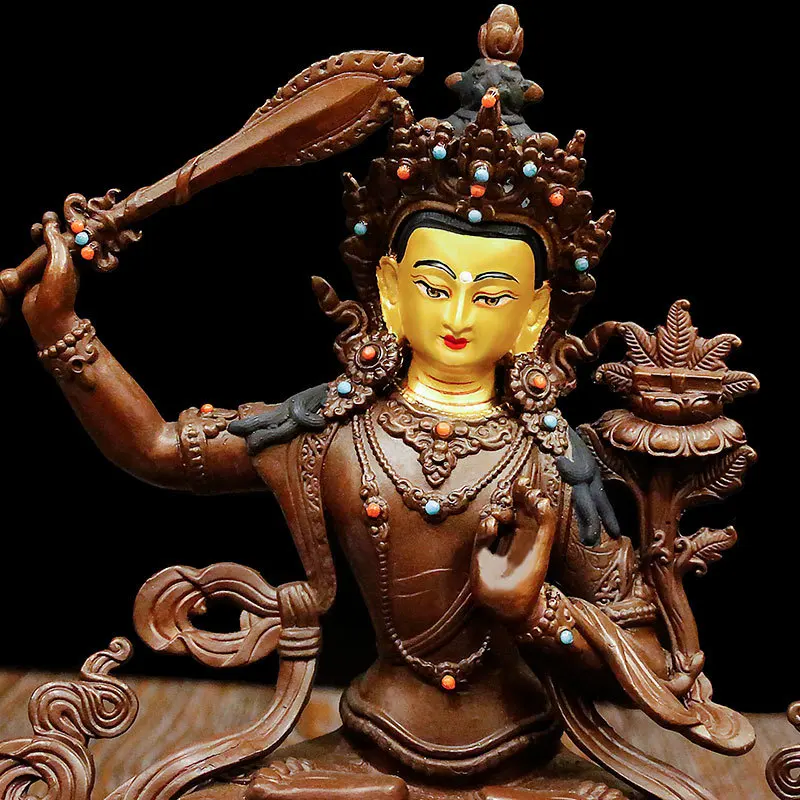 Manjushri Bodhisattva Bronze Buddha Statue, Handmade Tibetan Tantric Buddha Figurine for Home Interior Table Decoration