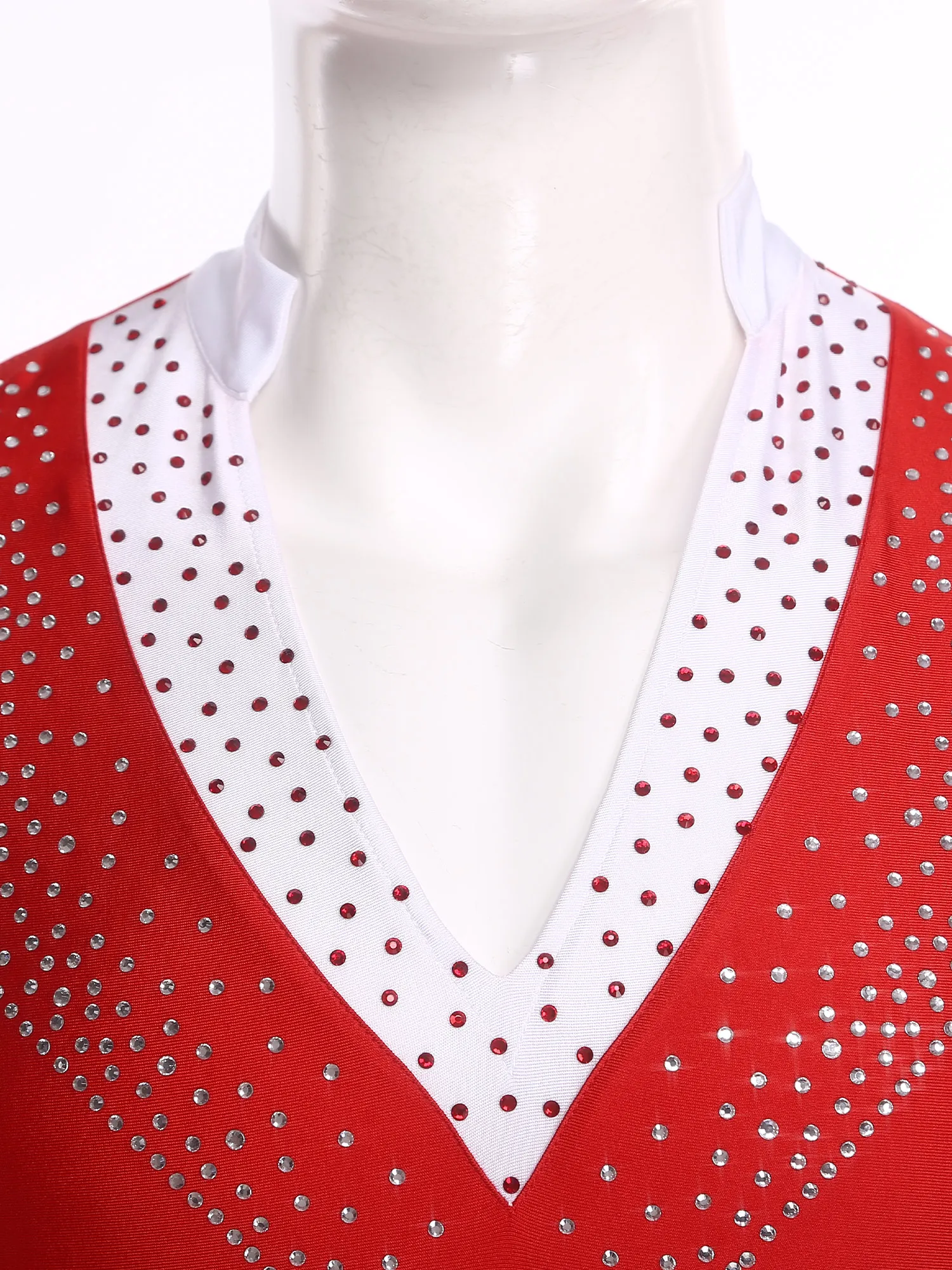 男性ラテンダンスチャチャレオタード長袖光沢のあるラインストーンボディスーツフィギュアスケートバレエタンゴ社交サンバルンバ用